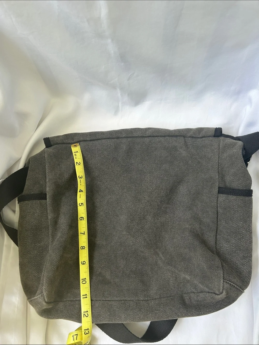 Levenger Gray Canvas Messenger Bag with Dark Trim and Leather Accents